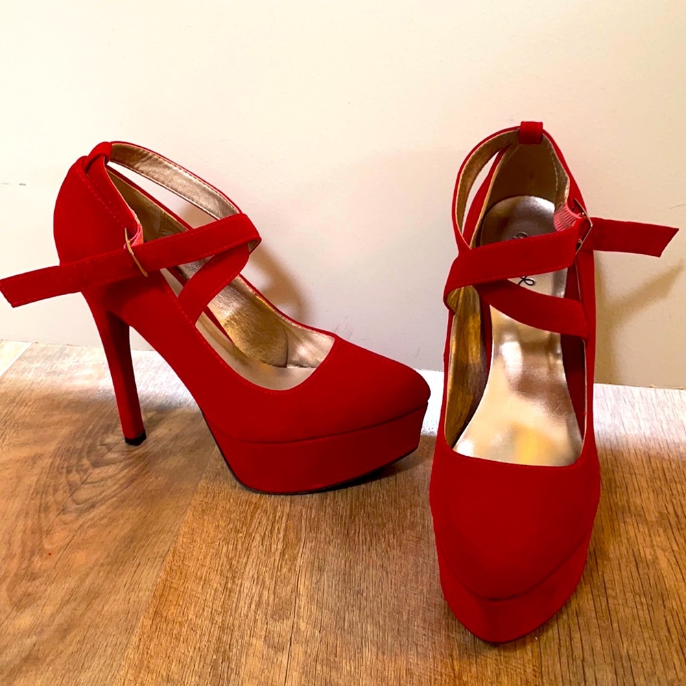 Qupid 6” heels. Size 7 Red Cross over suede.